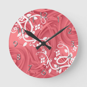 Horloge Ronde Élégant Flore Rouge floral Motif d'ombre