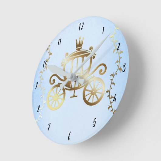 Horloge Ronde Elégant Gold Carriage Blue Storybook Princesse (Angle)