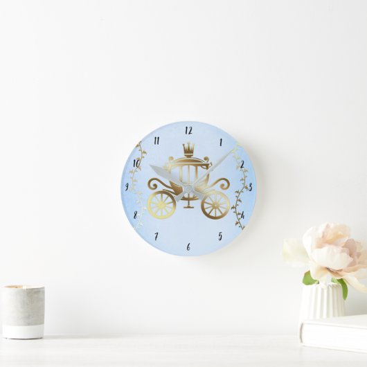 Horloge Ronde Elégant Gold Carriage Blue Storybook Princesse (Maison)