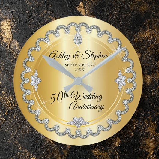 Horloge Ronde Elegant Gold Diamonds 50th Wedding Anniversary