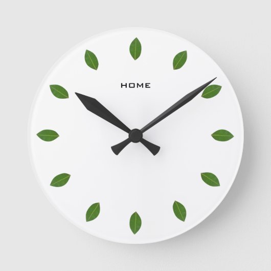 Horloge Ronde Elegant Green Laurel Leaves on White (Recto)