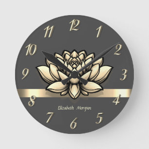 Horloge Ronde Élégant Lotus Chic Or, Yoga
