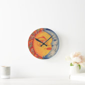 Horloge Ronde Elégant moderne Lune Soleil Pierre Jaune Ciel Bleu (Maison)