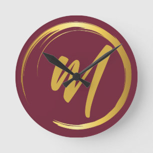 Horloge Ronde Élégant Monogramme Bourgogne