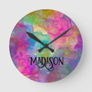 Horloge Ronde Élégant monogramme d'art en marbre coloré