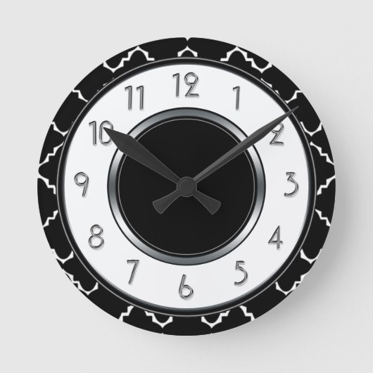 Horloge Ronde Élégant monogramme de Quatrefoil - Blanc Noir (Recto)