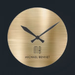 Horloge Ronde Élégant Monogramme Or Brossé Métallique<br><div class="desc">Élégant Monogramme Or Brossé Personnalisé Horloge Ronde.</div>