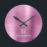 Horloge Ronde Élégant Monogramme rose brossé métal<br><div class="desc">Élégant Monogramme Rosé Brossé À Horloge Ronde Personnalisée.</div>
