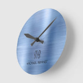Horloge Ronde Elegant Monogrammed Blue Brushed Metallic (Angle)