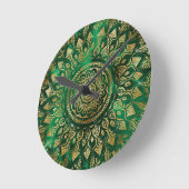 Horloge Ronde Élégant or vert Mandala Floral (Angle)
