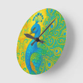 Horloge Ronde Elégant Peacock Turquoise Décoratif (Angle)