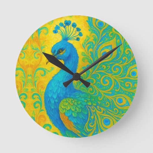 Horloge Ronde Elégant Peacock Turquoise Décoratif (Recto)