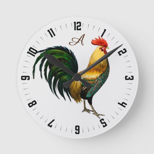 Horloge Ronde Elegant Personalized Colorful Rooster chicken  (Recto)