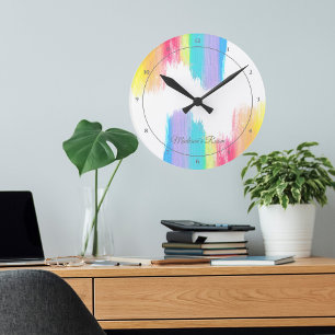 Horloge Ronde Elegant Rainbow Watercolor Personalized Girls Room