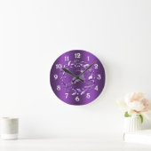 Horloge Ronde Élégant renne Noël violet (Maison)