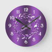 Horloge Ronde Élégant renne Noël violet (Recto)