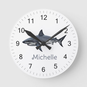 Horloge Ronde Elégant requin bleu et blanc Poisson Personnalisé