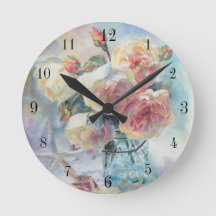 Elegant Rose Watercolor Painting Black Dial
