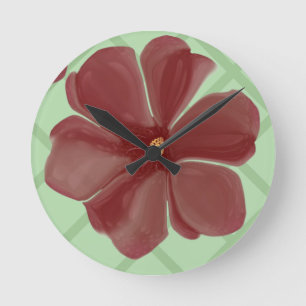 Horloge Ronde Élégant treillis floral bordeaux et vert sauge Pat