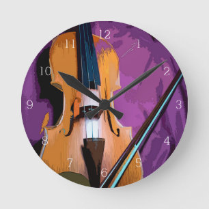 Horloge Ronde Elegant Violin on Purple Silk, Round Clock