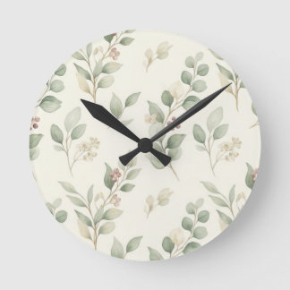 Horloge Ronde Elegant Watercolor Eucalyptus and Blush Berry Bota