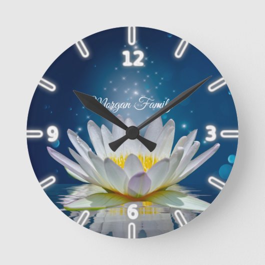 Horloge Ronde Elegant White Lotus Blue (Recto)