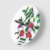 Horloge Ronde Elégante aquarelle moderne fleur sauvage rose fonc (Angle)