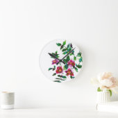 Horloge Ronde Elégante aquarelle moderne fleur sauvage rose fonc (Maison)