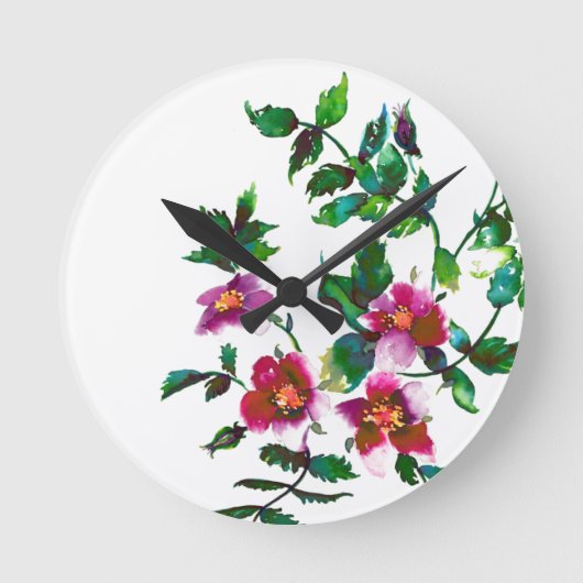 Horloge Ronde Elégante aquarelle moderne fleur sauvage rose fonc (Recto)