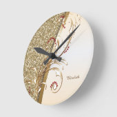 Horloge Ronde Élégante Glitterie Or (Angle)