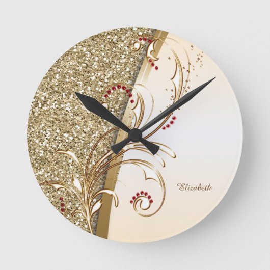 Horloge Ronde Élégante Glitterie Or (Recto)