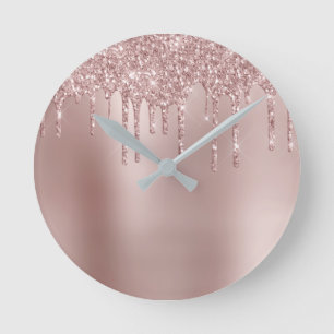 Horloge Ronde Elégante parties scintillant en or rose en cuivre