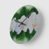 Horloge Ronde Elégante peinture d'orchidée tropicale blanche (Angle)
