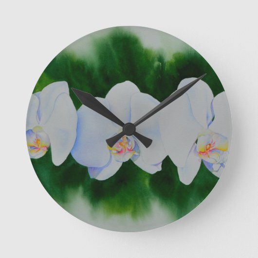 Horloge Ronde Elégante peinture d'orchidée tropicale blanche (Recto)