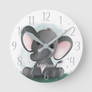 Horloge Ronde Élément personnalisé éléphant mignon genre neutre 