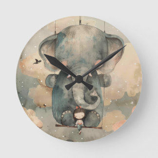Horloge Ronde "Eléphant aquarelle"