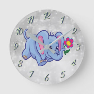 Horloge Ronde Éléphant de dessin animé mignon