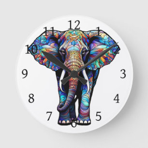 Horloge Ronde Eléphant en verre à plusieurs couleurs 3