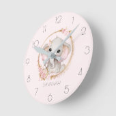 Horloge Ronde Eléphant mignon rose Roses Nom de fille (Angle)