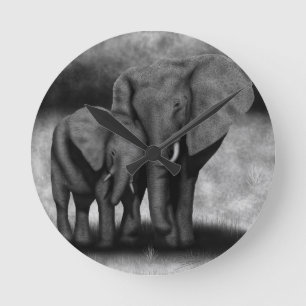 Horloge Ronde Éléphants