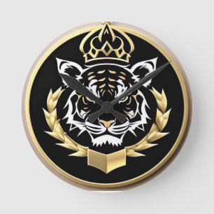 Horloge Ronde Emblème de crête de tigre doré