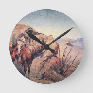Horloge Ronde Embuscade d'Apache (huile sur la toile)