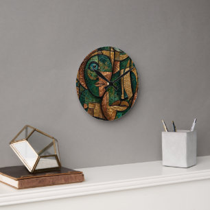 Horloge Ronde Emerald Copper Gold Cubiste Triple Visages