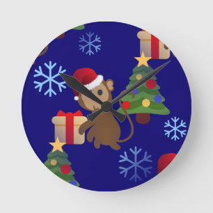 Horloge Ronde Émotion de singe de père Noël
