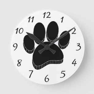 Horloge Ronde Empreinte de chien noir main tirée personnalisée
