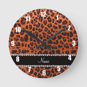 Horloge Ronde Empreinte de léopard de parties scintillant orange