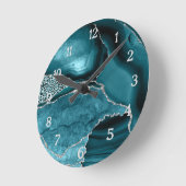 Horloge Ronde Empreinte de léopard de Parties scintillant turquo (Angle)