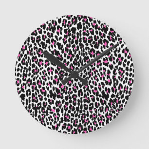 Horloge Ronde empreinte de léopard rose