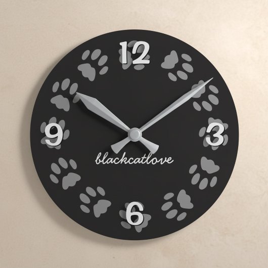 Horloge Ronde Empreinte de patte de chat noir cadenas personnali