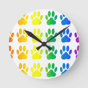 Horloge Ronde Empreinte de patte de chien arc-en-ciel